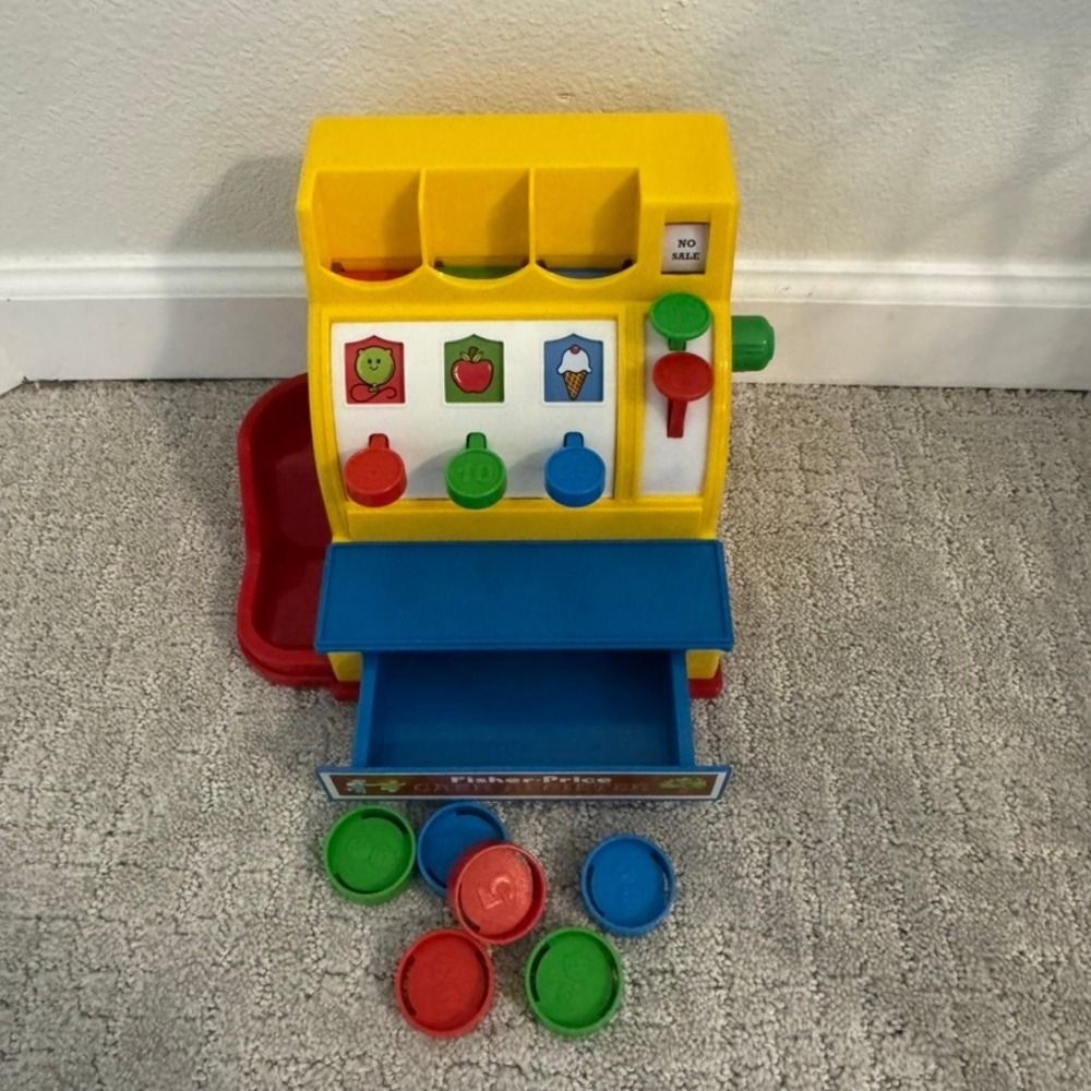 Fisher-Price Cash Register Vintage Style Toy with 6 Coins Primary Colors - Picture 3 of 3